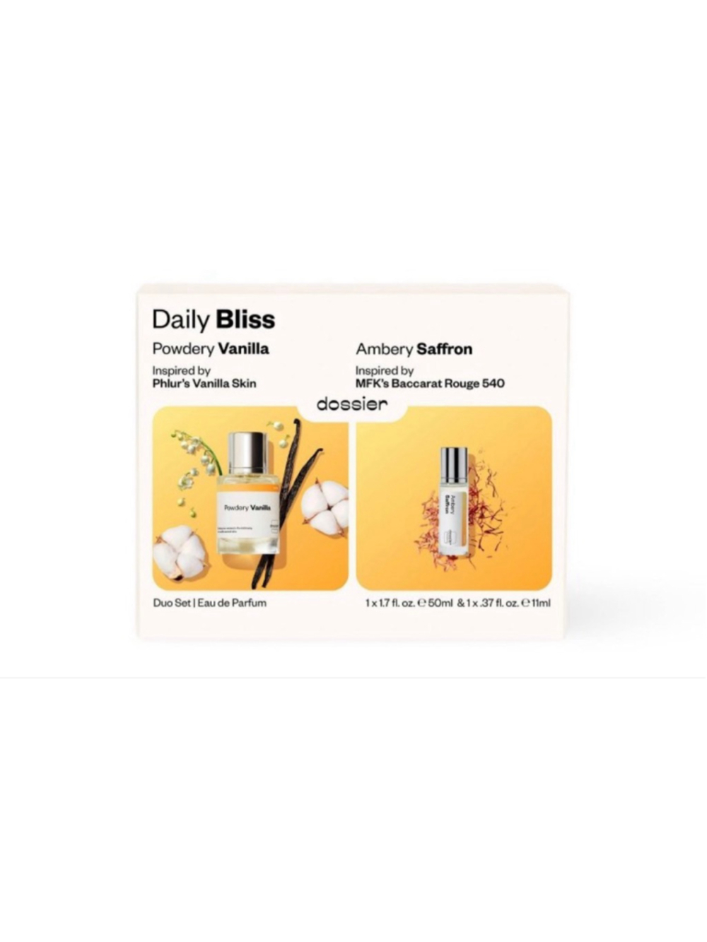Women's Dossier Daily Bliss Powdery Vanilla & Ambery Saffron Duo Set